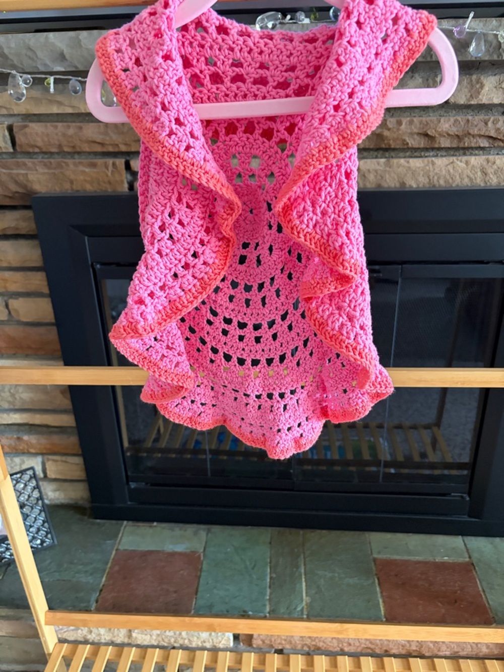 Handmade Pink Crochet Hooded Cape for Kids
